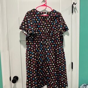 Unique Vintage Black Dress with Multicolor Hearts & Pockets 💖